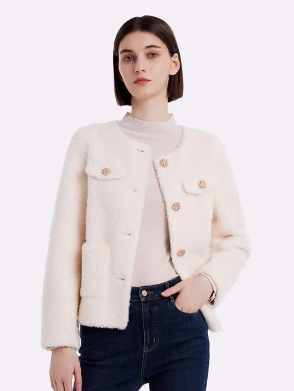 NWT GOELIA White Wool Sherpa Teddy Jacket Size M